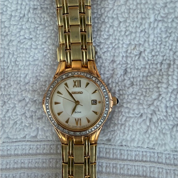 Seiko Gold Tone Plated with Diamonds  Roman Numeral Watch main image 7